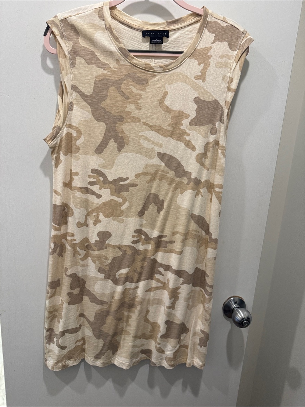 Sanctuary Beige and Tan Camo Sleeveless Shift Dress